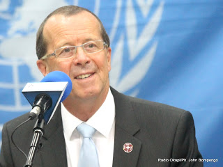 Martin Köbler, représentant spécial du secrétaire général de l’Onu pour la RDC le 28/08/2013 à Kinshasa, lors de la conférence de presse au quartier général de la Monusco. Radio Okapi/Ph. John Bompengo